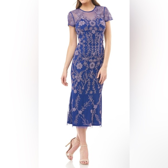 JS Collections Dresses & Skirts - JS Collections Illusion Yoke Beaded Soutache Midi Dress NWT Size 6